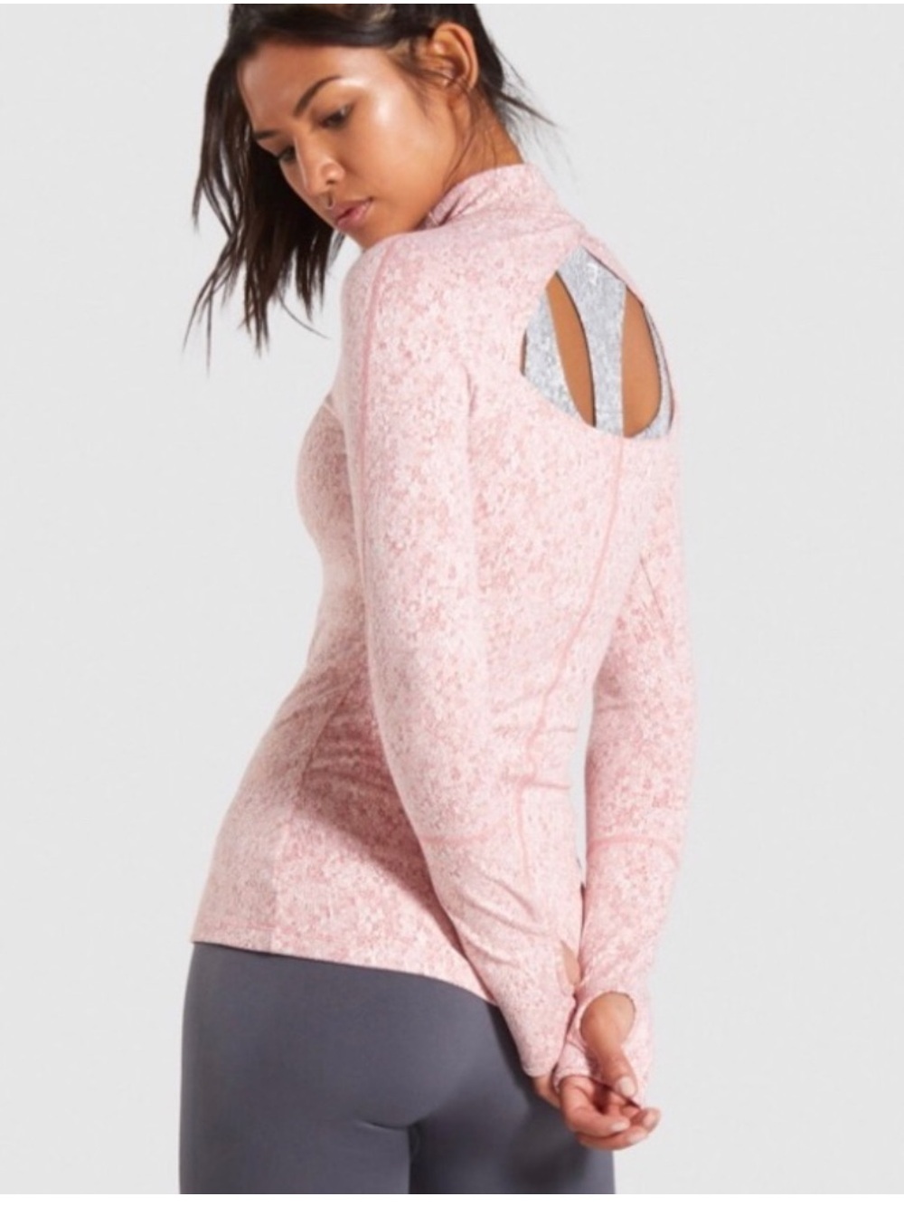 Gymshark Pink Fleur Texture Quarter Zip Jacket Athletic Open Back size XS